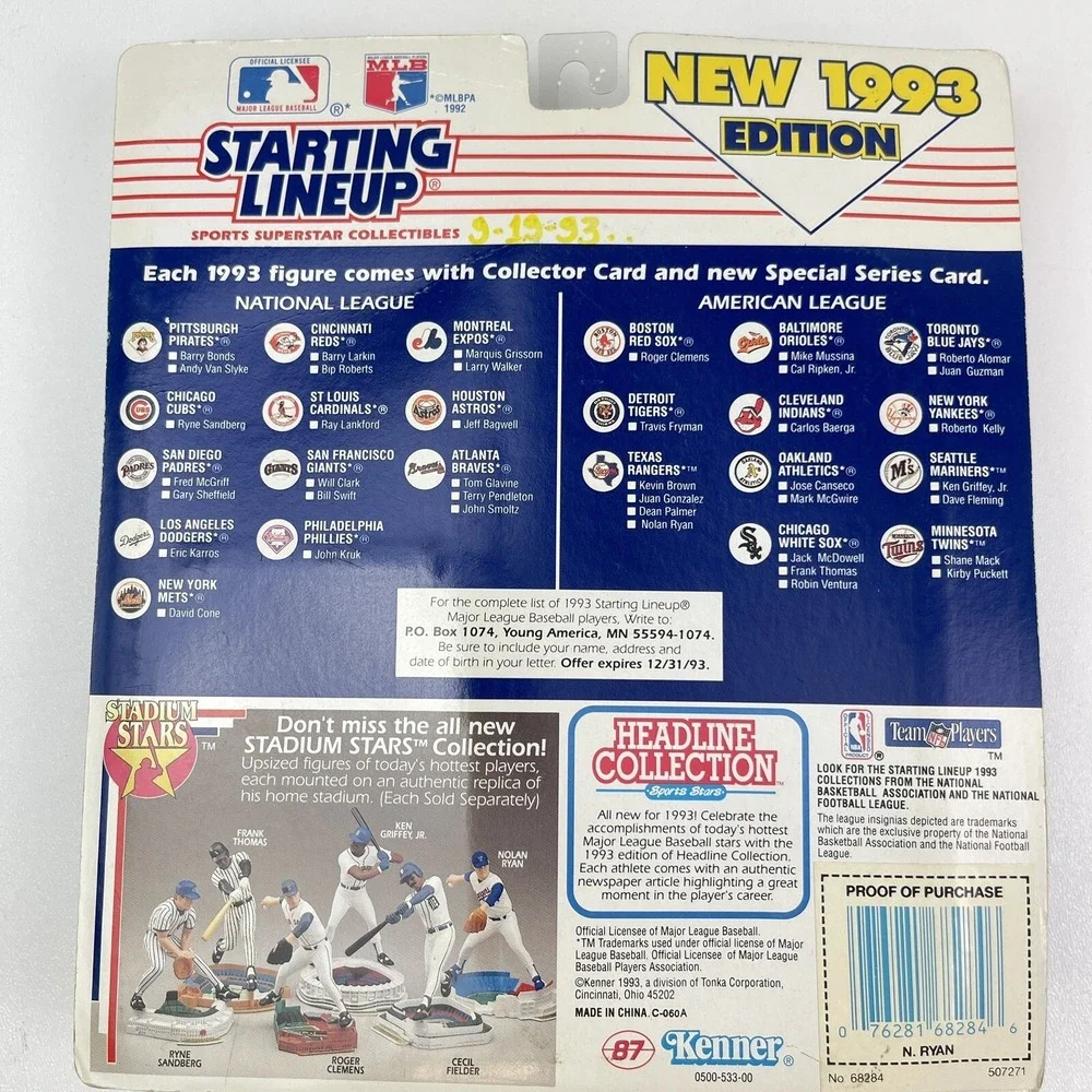 1993 Starting Lineup Nolan Ryan Rangers Extended Series Retirement Edition